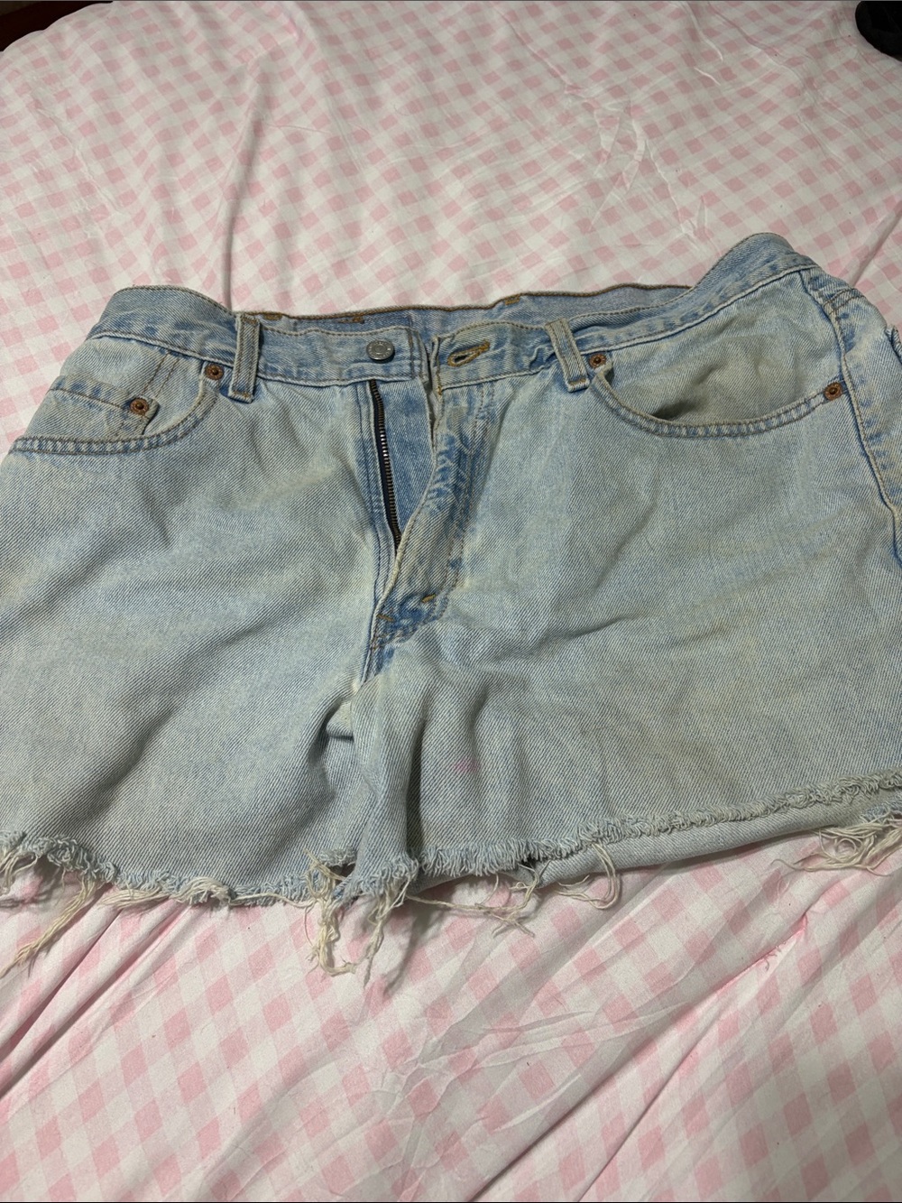 Levi's Light Wash Frayed Hem Denim Shorts